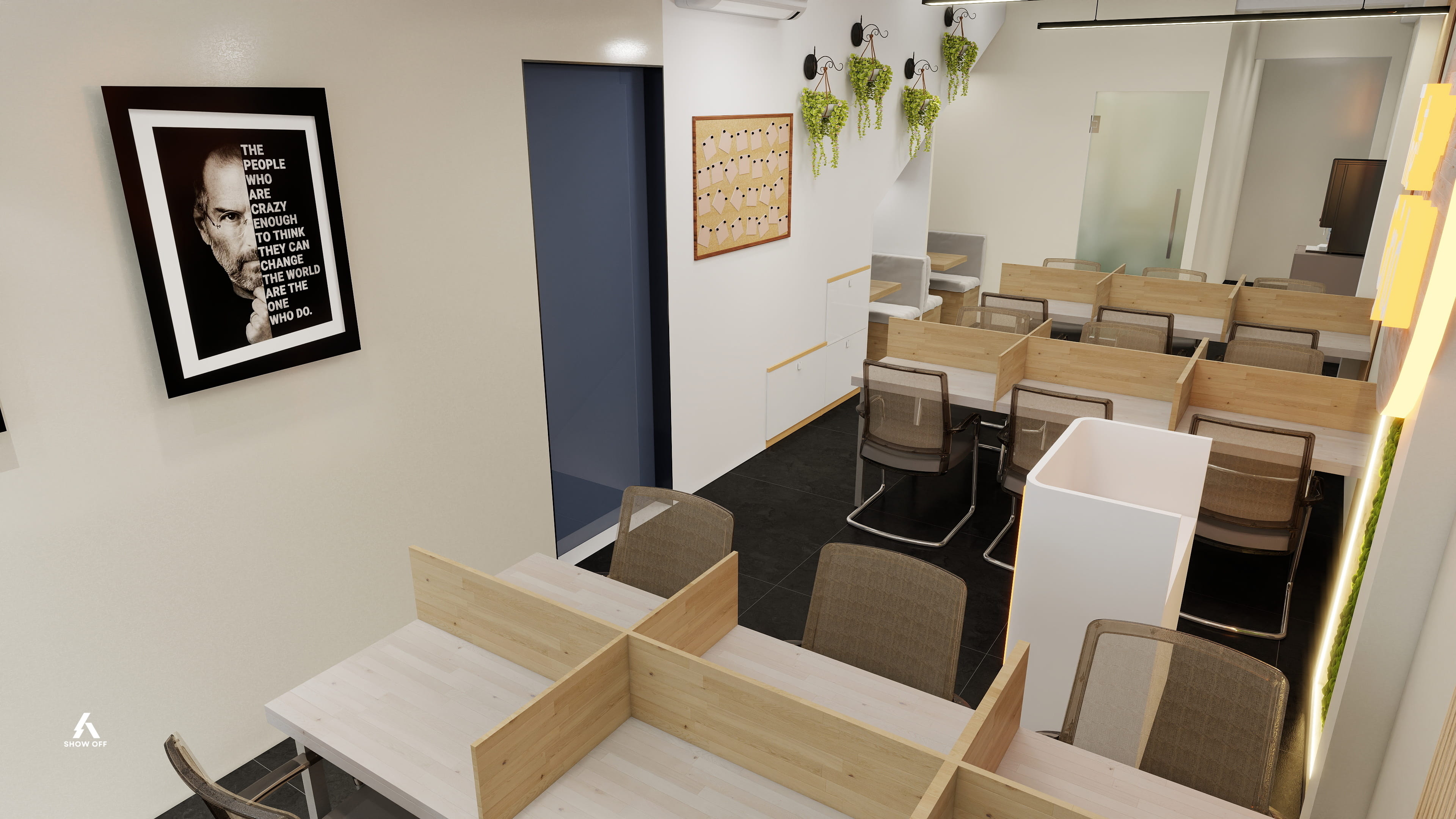 Modern coworking space with professional workstations, comfortable seating, and natural lighting - TechDeck workspace